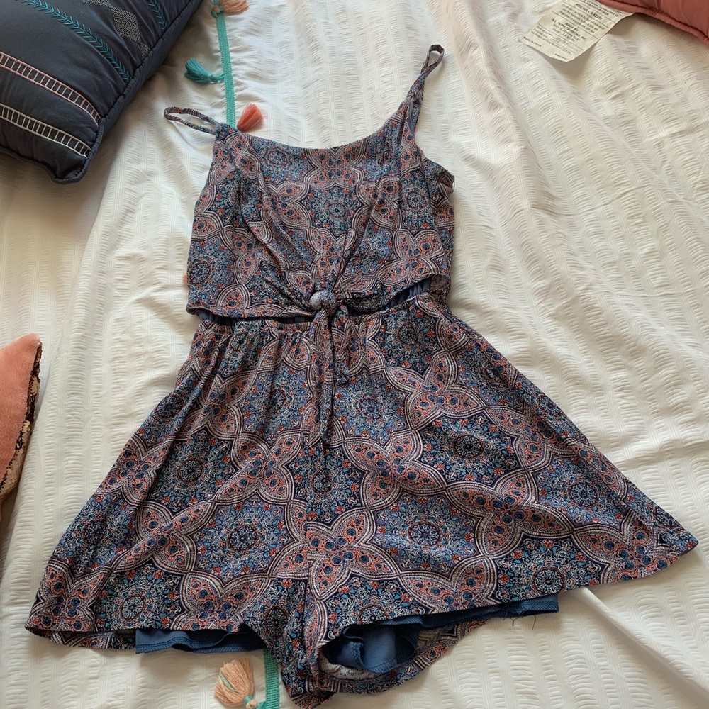 Blue and orange detailing romper